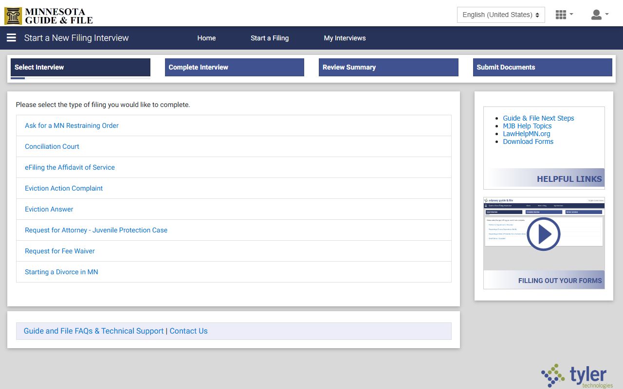 Minnesota Guide & File portal for court filing interviews.