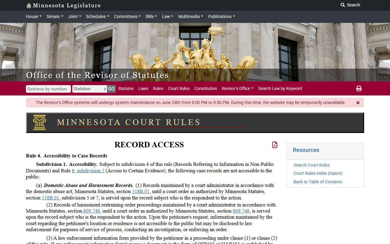 Sibley County court records public access Rule 4