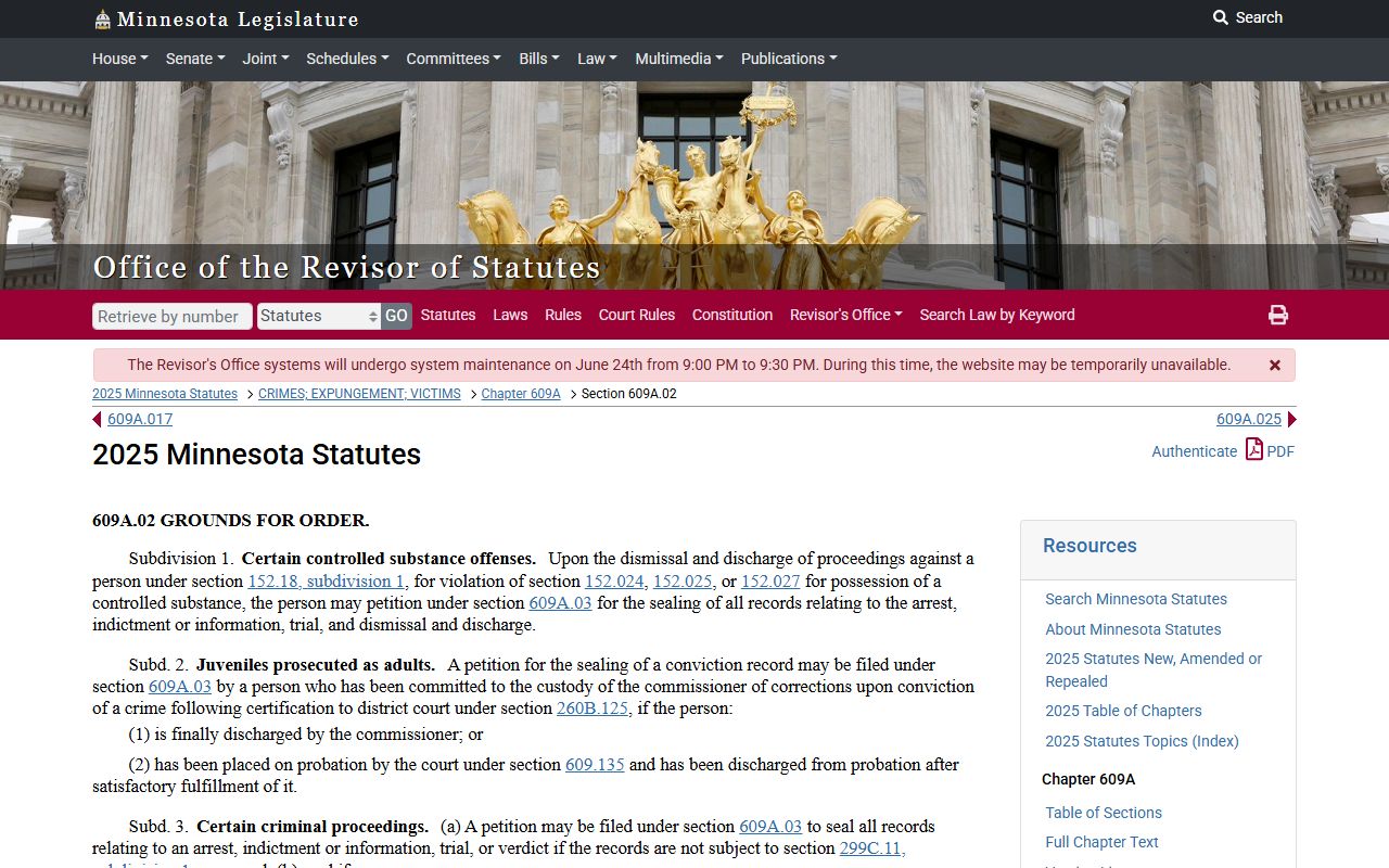 Sibley County criminal court records Minnesota expungement eligibility