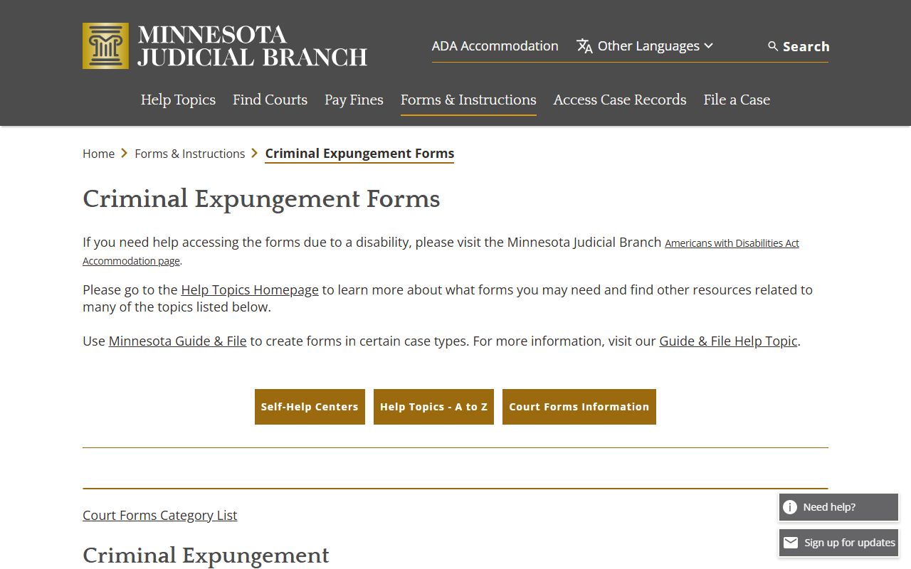 Sibley County criminal court records expungement forms