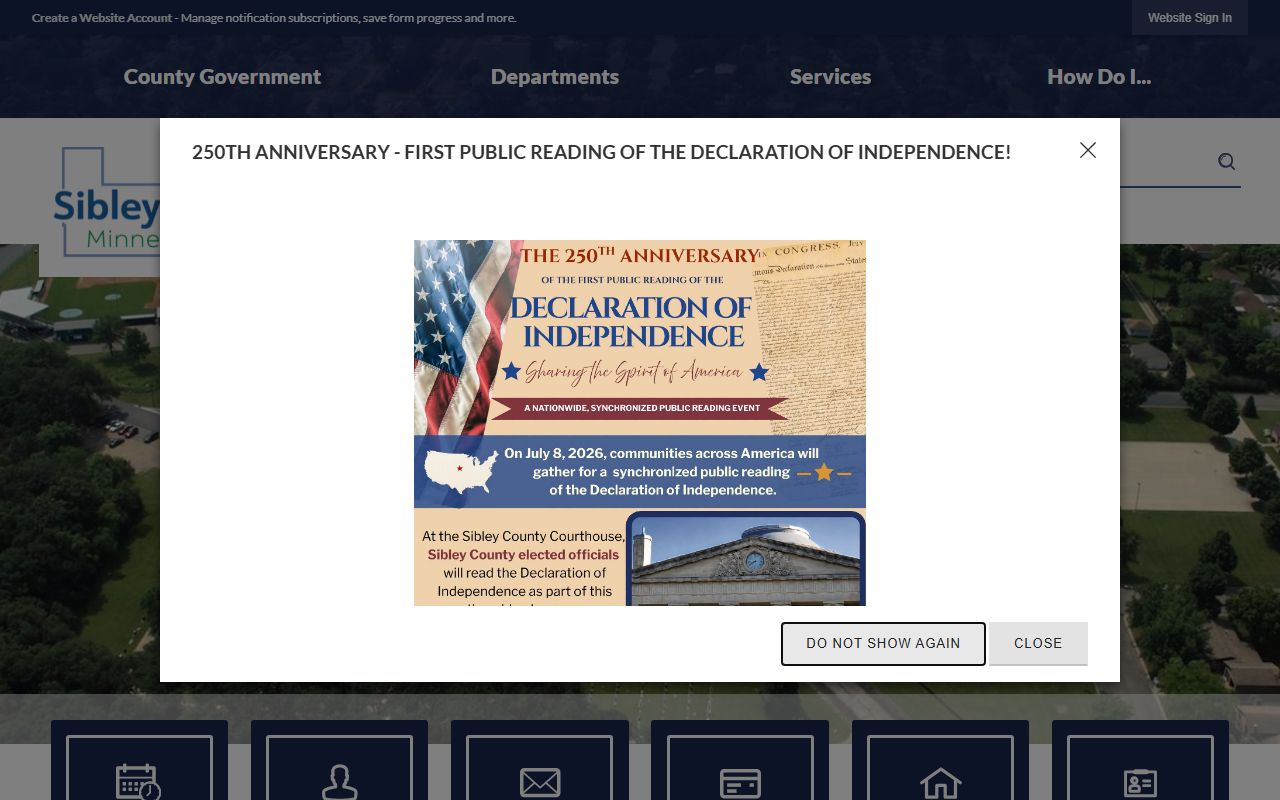 Sibley County official website used as a county office starting point