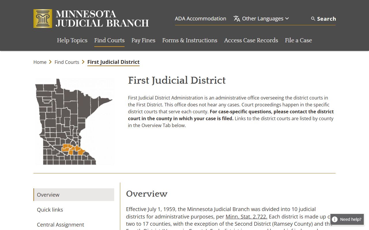 First Judicial District page for Sibley County court structure