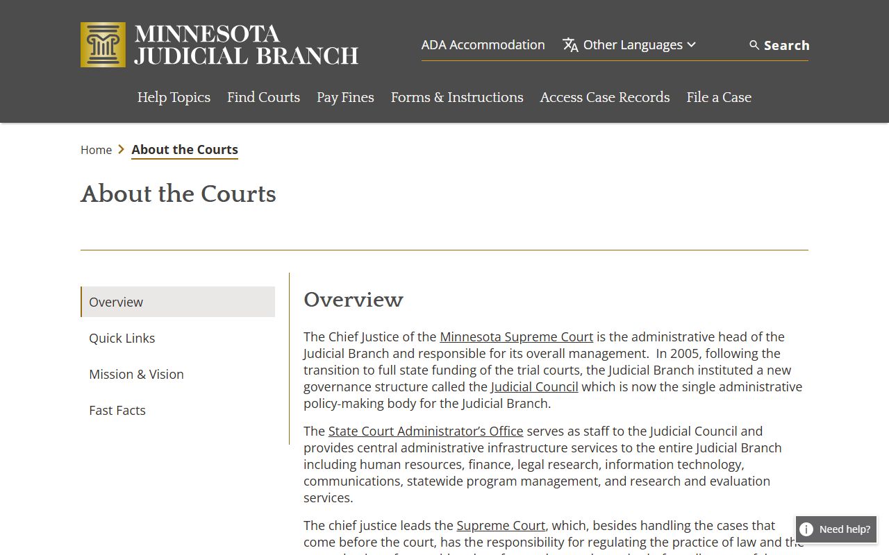 Minnesota Judicial Branch court structure page