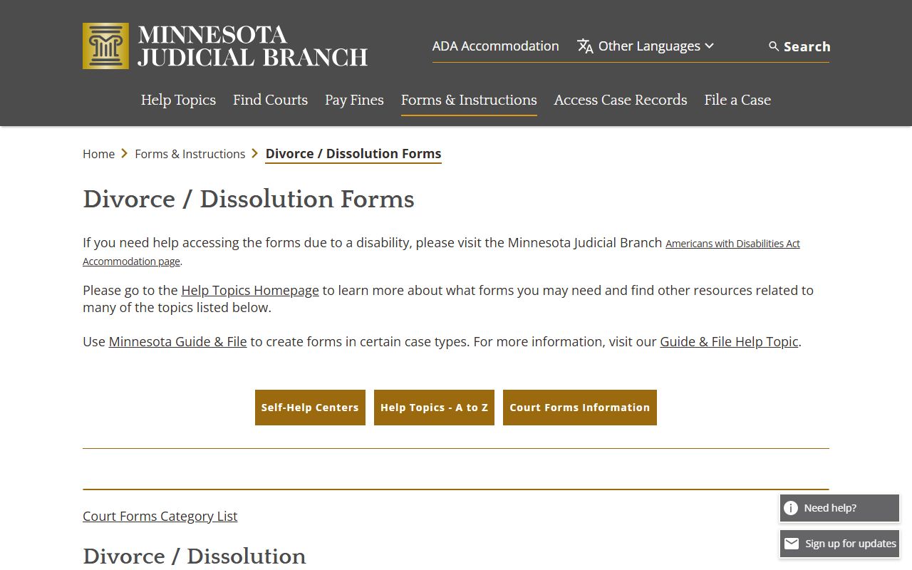 Sibley County divorce records Minnesota Judicial Branch forms