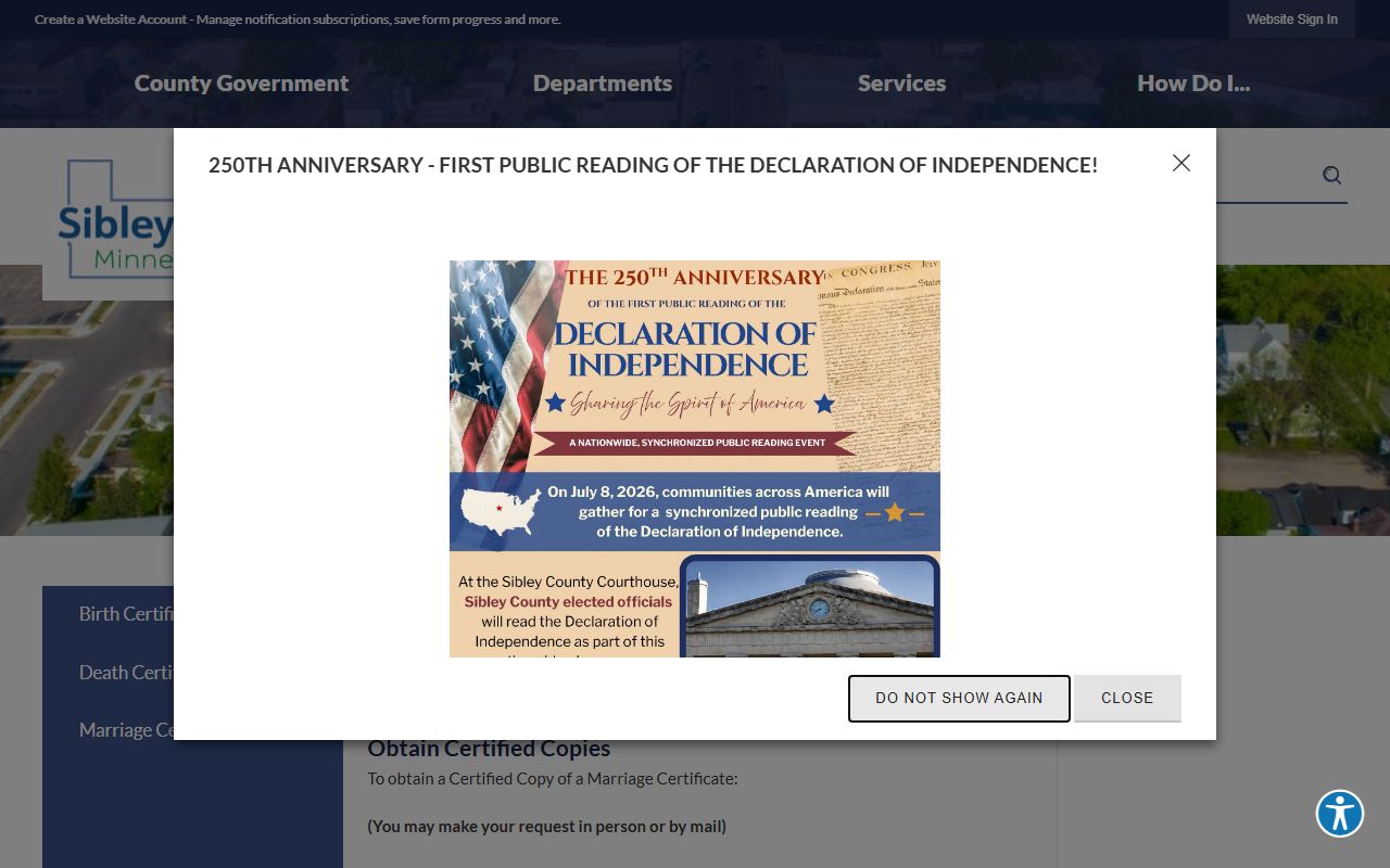 Sibley County marriage records Recorder marriage certificate page