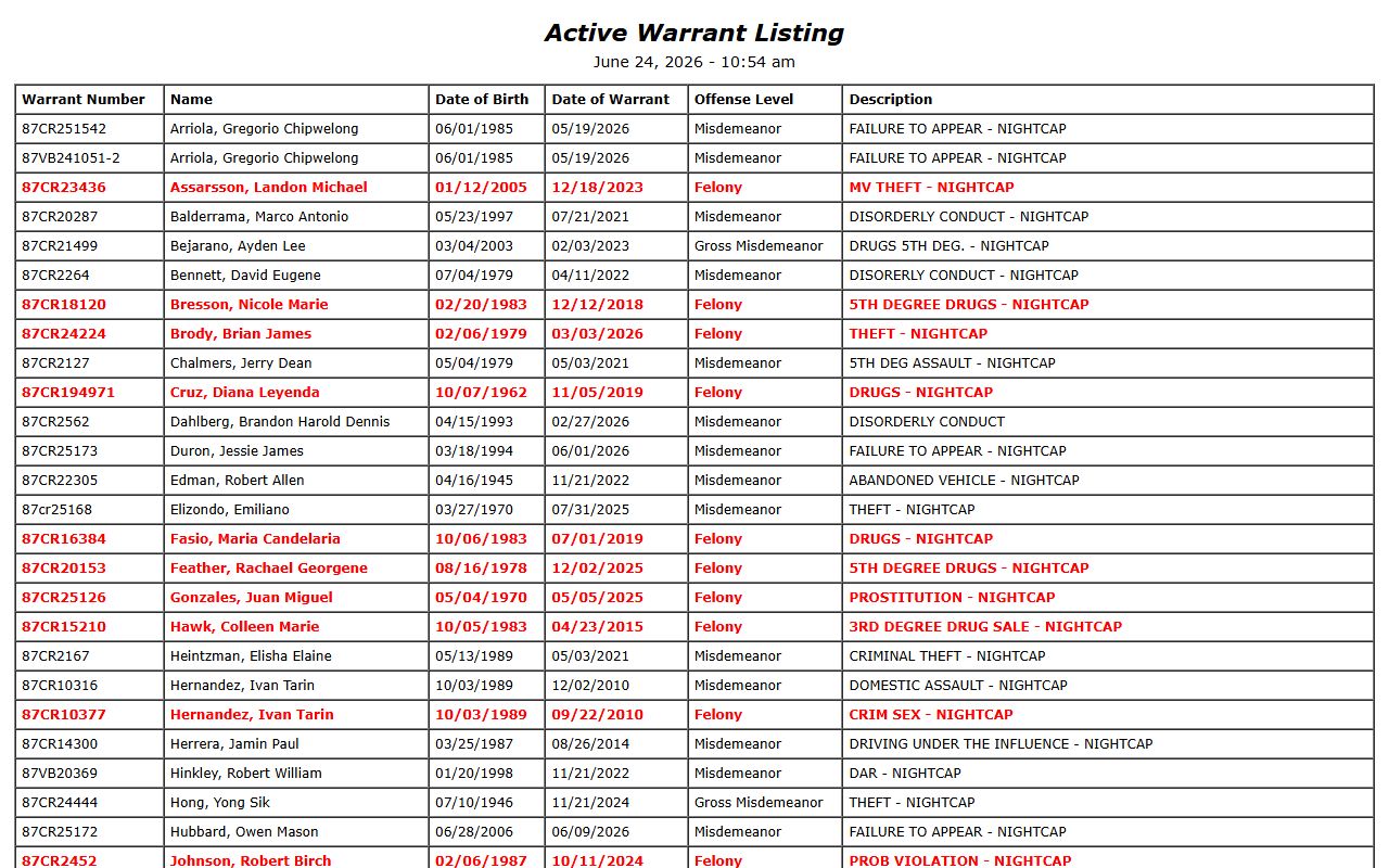Sibley County warrant search field inventory example